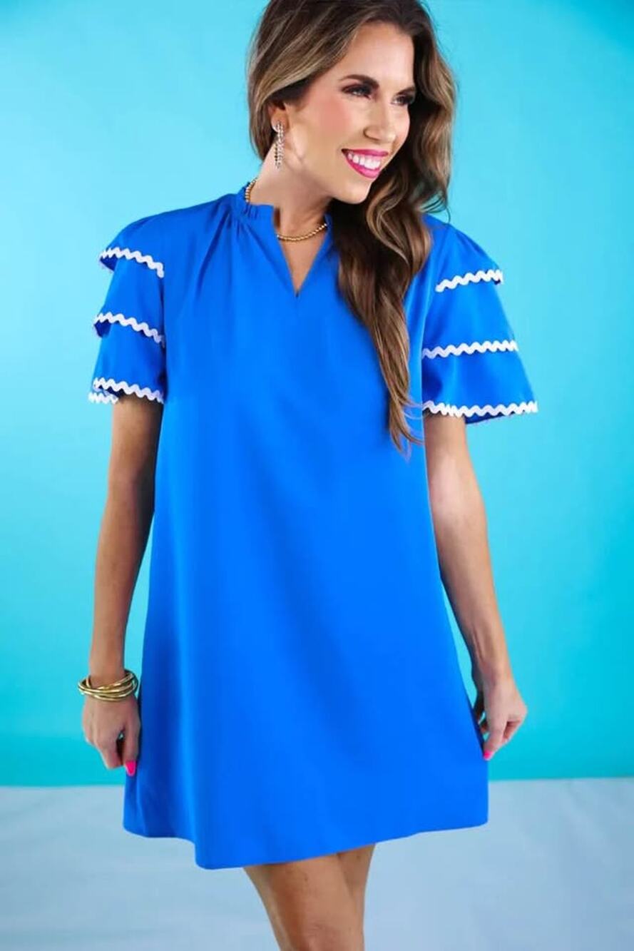 Jess Lea Women’s Large Blue Kersten Ric Rac Ruffle Shift Dress